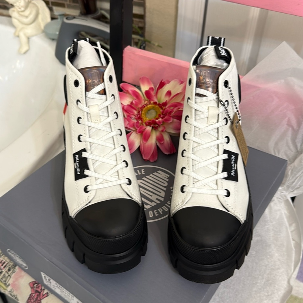 Palladium White and Black Chunky Sole Sneakers
